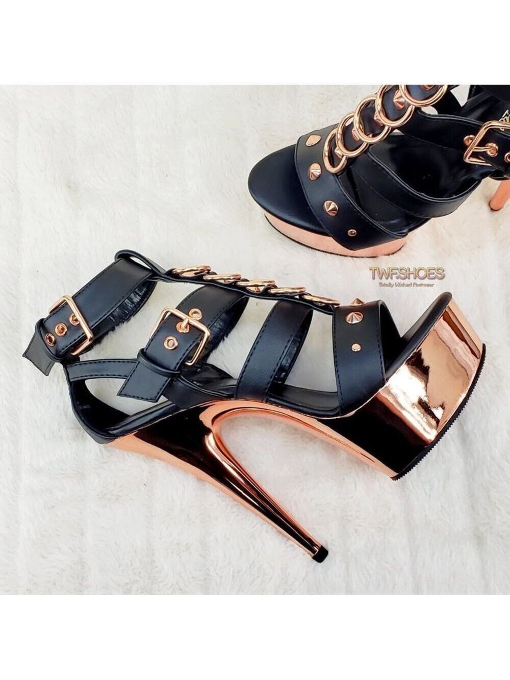 Delight 658 Rose Gold High Heel Platform Cage Sandals Shoes - Picture 8 of 14
